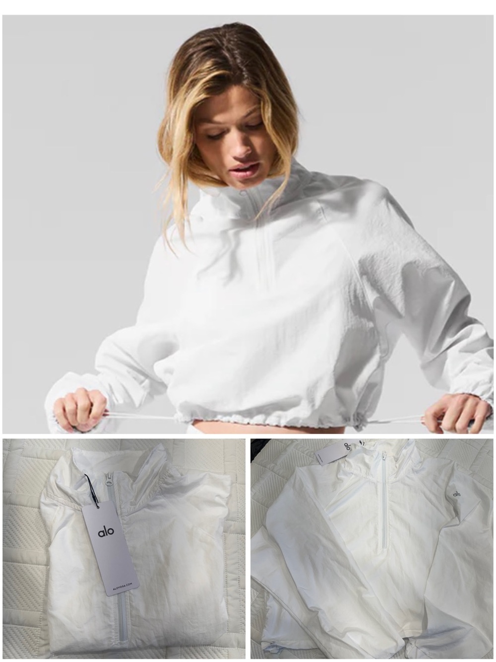 White Cropped Windbreaker Jacket
Beautiful material can cinch at waist